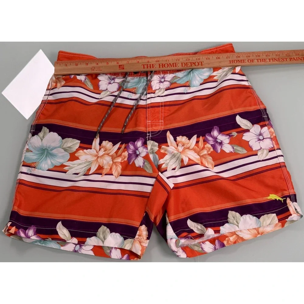Tommy Bahama Relax Swim Trunks Mens L Orange Floral Tropical Print DadCore‎